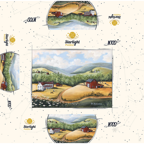 Scenic Countryside Farm in Folk Art Style 1000 Jigsaw Puzzle box 3D Modell