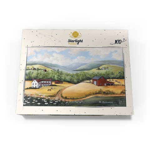 Scenic Countryside Farm in Folk Art Style 100 Jigsaw Puzzle box view3