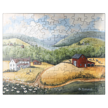 puzzleplate Scenic Countryside Farm in Folk Art Style 100 Jigsaw Puzzle