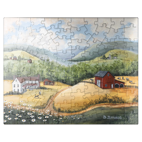puzzleplate Scenic Countryside Farm in Folk Art Style 100 Jigsaw Puzzle