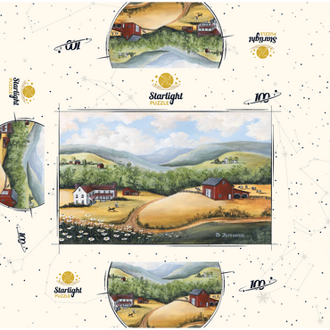 Scenic Countryside Farm in Folk Art Style 100 Jigsaw Puzzle box 3D Modell