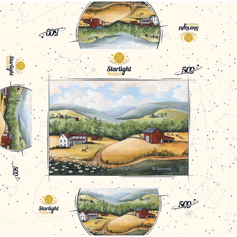 Scenic Countryside Farm in Folk Art Style 500 Jigsaw Puzzle box 3D Modell