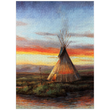 puzzleplate Lone Teepee at Sunset by the River 1000 Jigsaw Puzzle