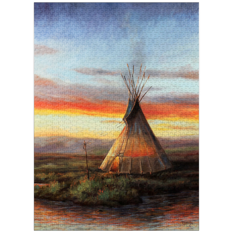 puzzleplate Lone Teepee at Sunset by the River 1000 Jigsaw Puzzle