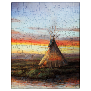 puzzleplate Lone Teepee at Sunset by the River 100 Jigsaw Puzzle