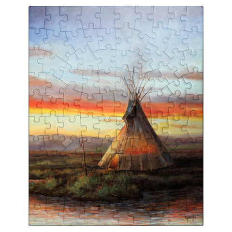 puzzleplate Lone Teepee at Sunset by the River 100 Jigsaw Puzzle