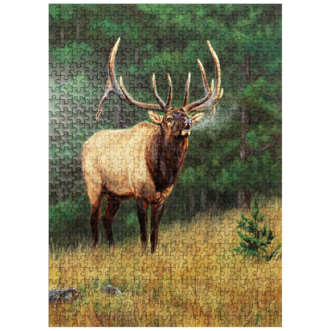 puzzleplate Majestic Bull Elk in Forest Clearing 500 Jigsaw Puzzle