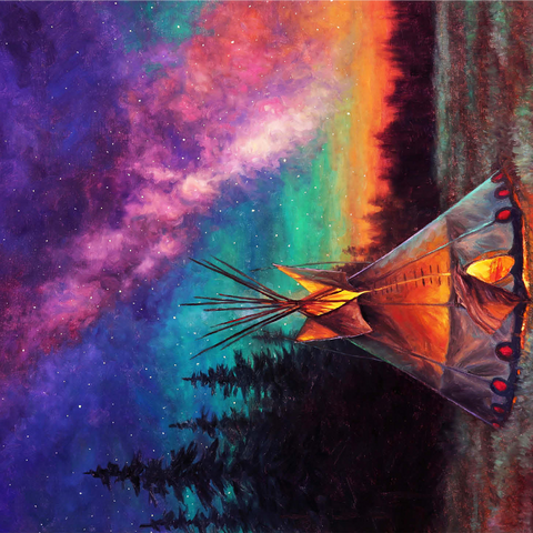 Illuminated Teepee Under Starry Night Sky 1000 Jigsaw Puzzle 3D Modell