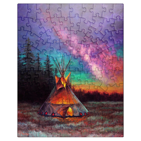 puzzleplate Illuminated Teepee Under Starry Night Sky 100 Jigsaw Puzzle