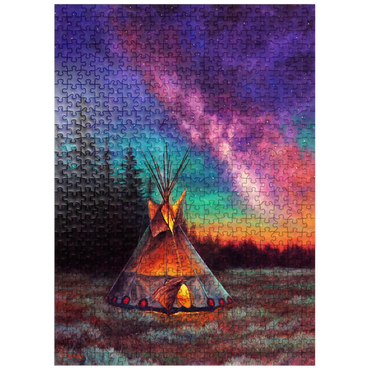 puzzleplate Illuminated Teepee Under Starry Night Sky 500 Jigsaw Puzzle