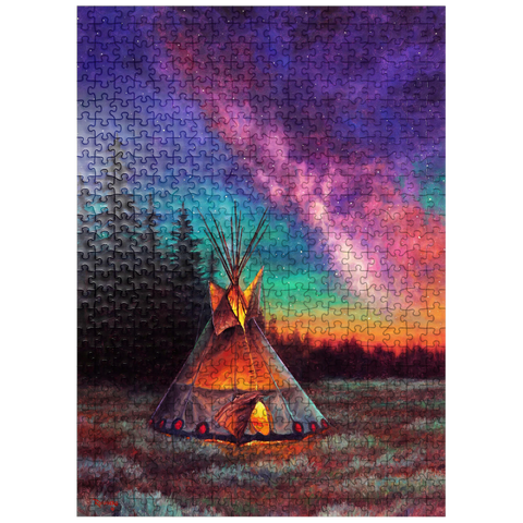 puzzleplate Illuminated Teepee Under Starry Night Sky 500 Jigsaw Puzzle
