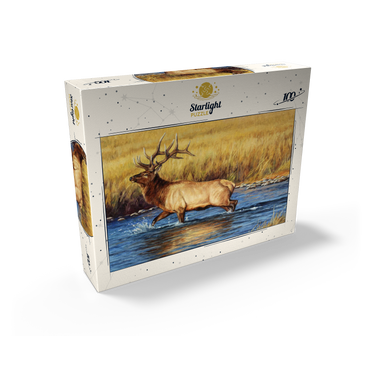 Bull Elk Crossing River in Autumn 100 Jigsaw Puzzle box view2