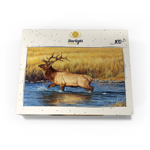 Bull Elk Crossing River in Autumn 100 Jigsaw Puzzle box view3