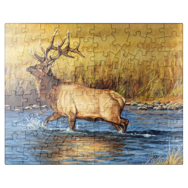puzzleplate Bull Elk Crossing River in Autumn 100 Jigsaw Puzzle