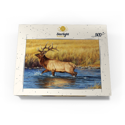 Bull Elk Crossing River in Autumn 500 Jigsaw Puzzle box view3