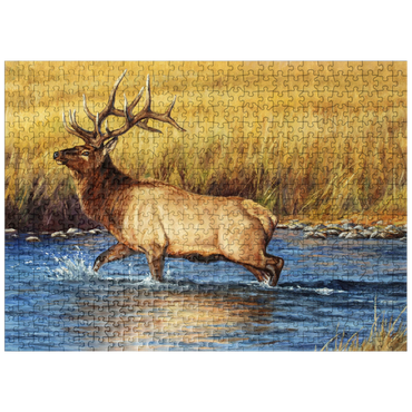 puzzleplate Bull Elk Crossing River in Autumn 500 Jigsaw Puzzle