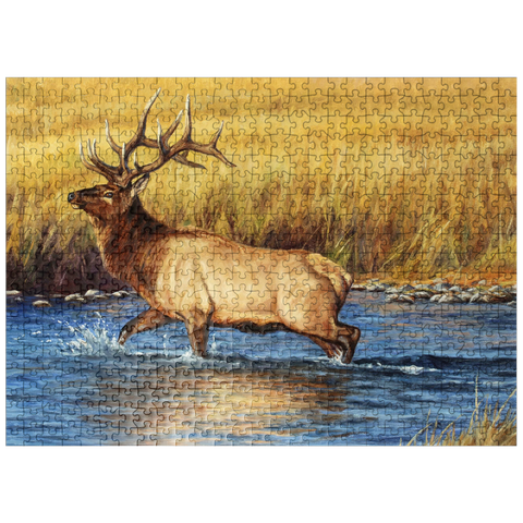 puzzleplate Bull Elk Crossing River in Autumn 500 Jigsaw Puzzle