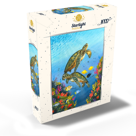 Vibrant Sea Turtles in Coral Reef Watercolor 1000 Jigsaw Puzzle box view2