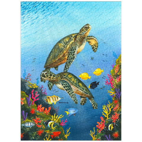 puzzleplate Vibrant Sea Turtles in Coral Reef Watercolor 1000 Jigsaw Puzzle