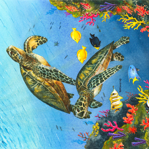 Vibrant Sea Turtles in Coral Reef Watercolor 1000 Jigsaw Puzzle 3D Modell