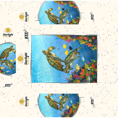 Vibrant Sea Turtles in Coral Reef Watercolor 1000 Jigsaw Puzzle box 3D Modell