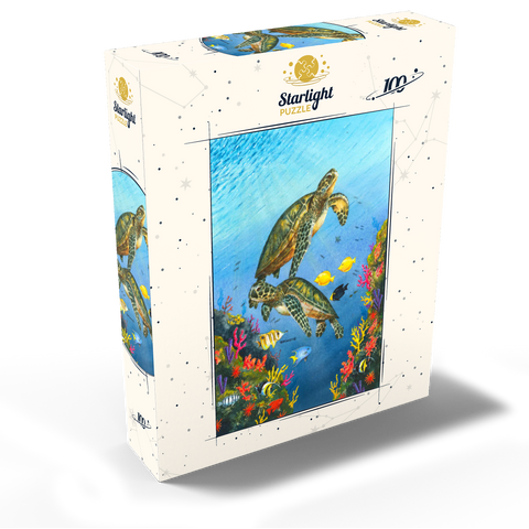 Vibrant Sea Turtles in Coral Reef Watercolor 100 Jigsaw Puzzle box view2