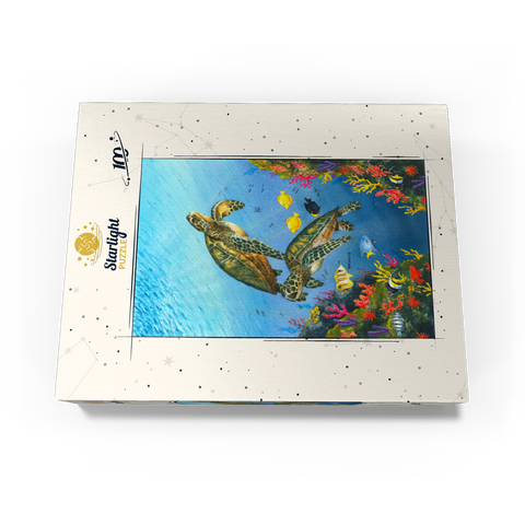 Vibrant Sea Turtles in Coral Reef Watercolor 100 Jigsaw Puzzle box view3