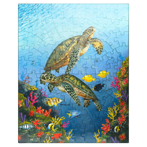 puzzleplate Vibrant Sea Turtles in Coral Reef Watercolor 100 Jigsaw Puzzle