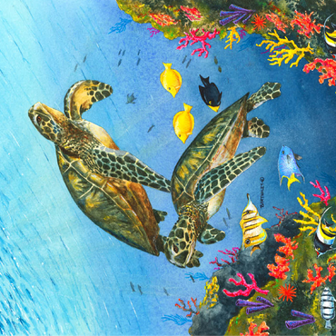 Vibrant Sea Turtles in Coral Reef Watercolor 100 Jigsaw Puzzle 3D Modell