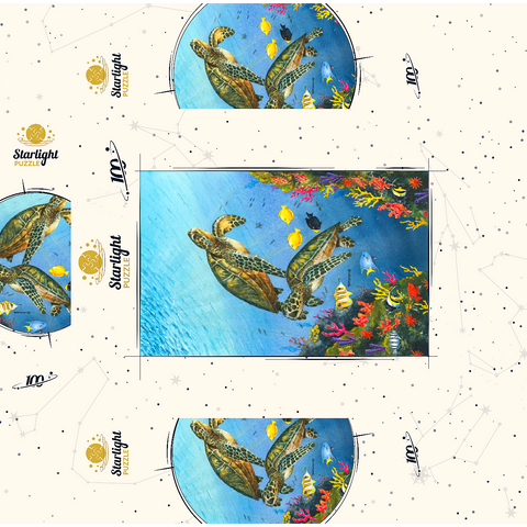 Vibrant Sea Turtles in Coral Reef Watercolor 100 Jigsaw Puzzle box 3D Modell