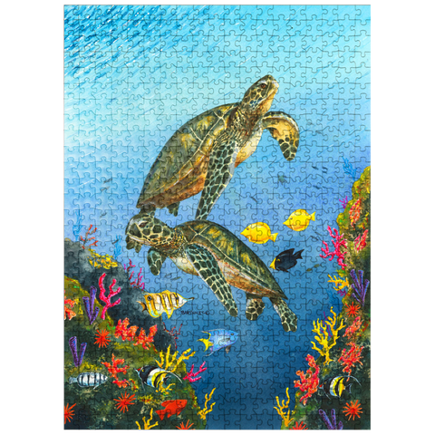 puzzleplate Vibrant Sea Turtles in Coral Reef Watercolor 500 Jigsaw Puzzle