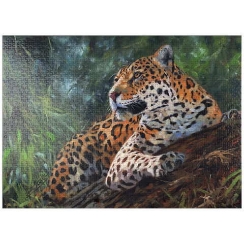 puzzleplate Leopard Resting on Forest Log 1000 Jigsaw Puzzle