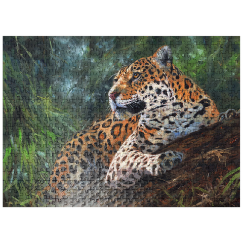 puzzleplate Leopard Resting on Forest Log 500 Jigsaw Puzzle