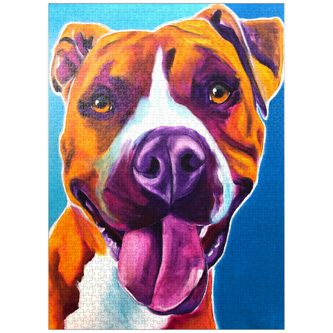 puzzleplate Colorful Portrait of Smiling Pit Bull 1000 Jigsaw Puzzle