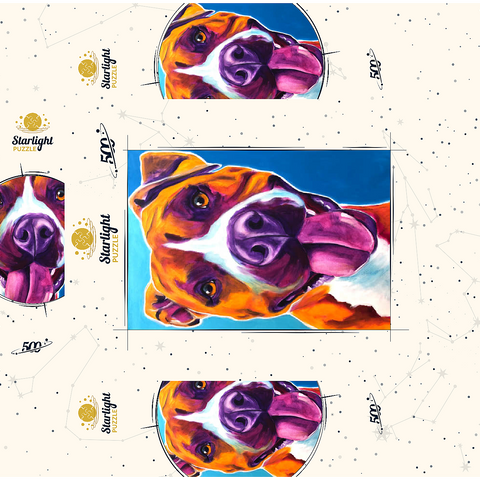 Colorful Portrait of Smiling Pit Bull 500 Jigsaw Puzzle box 3D Modell