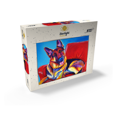 Colorful German Shepherd on Red Chair 1000 Jigsaw Puzzle box view2