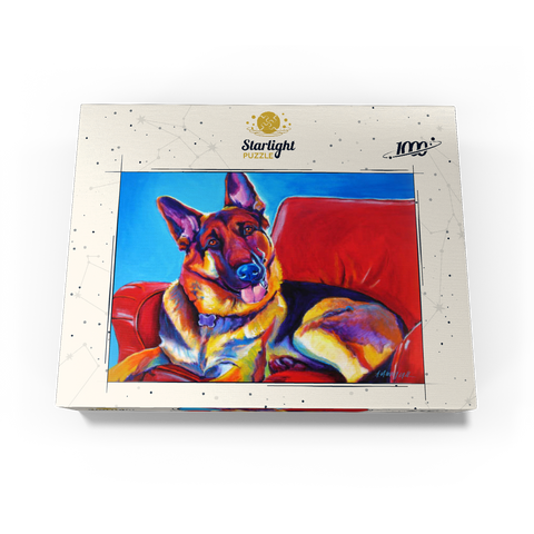 Colorful German Shepherd on Red Chair 1000 Jigsaw Puzzle box view3