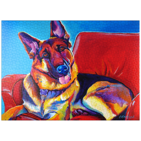 puzzleplate Colorful German Shepherd on Red Chair 1000 Jigsaw Puzzle