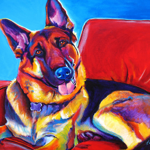 Colorful German Shepherd on Red Chair 1000 Jigsaw Puzzle 3D Modell