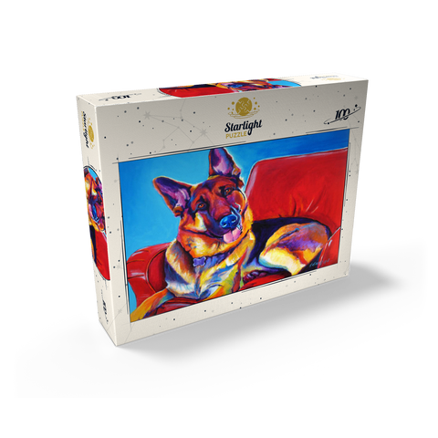 Colorful German Shepherd on Red Chair 100 Jigsaw Puzzle box view2