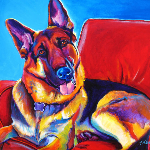 Colorful German Shepherd on Red Chair 100 Jigsaw Puzzle 3D Modell