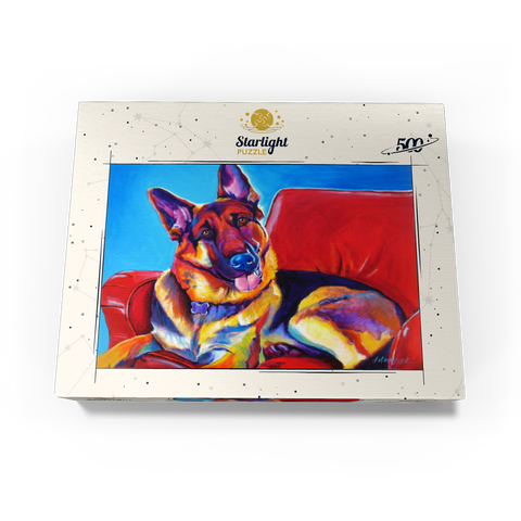 Colorful German Shepherd on Red Chair 500 Jigsaw Puzzle box view3