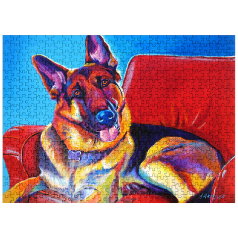 puzzleplate Colorful German Shepherd on Red Chair 500 Jigsaw Puzzle