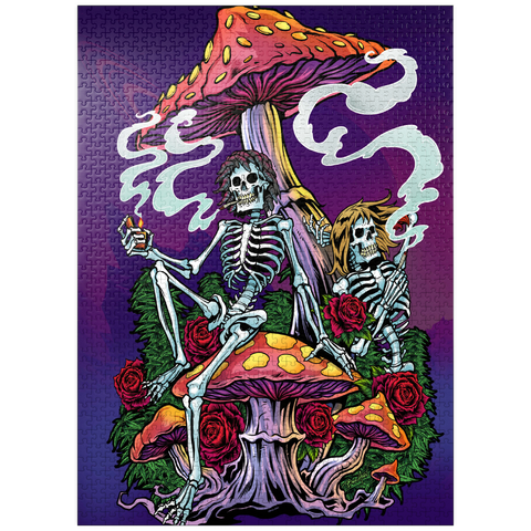 puzzleplate Psychedelic Skeletons with Mushrooms and Roses 1000 Jigsaw Puzzle