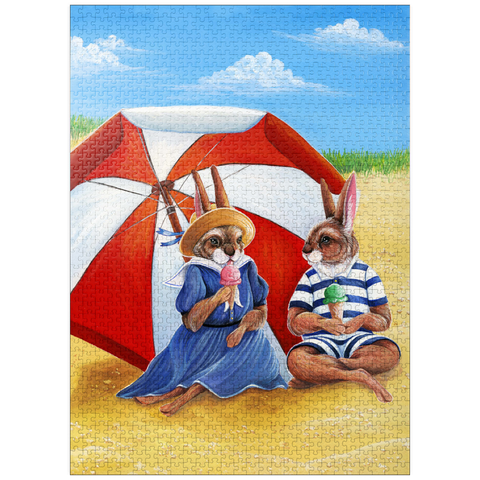 puzzleplate Beach Bunnies - Vintage-Inspired Animal Illustration 1000 Jigsaw Puzzle