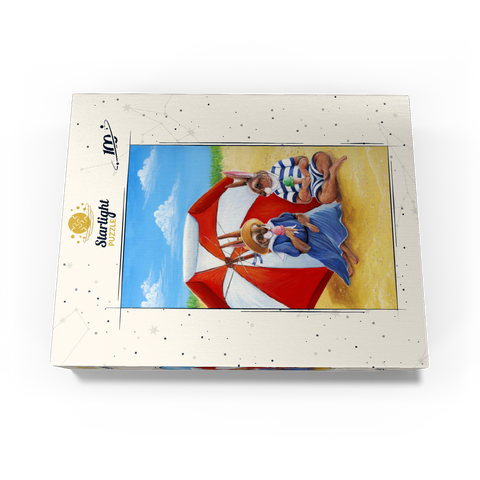Beach Bunnies - Vintage-Inspired Animal Illustration 100 Jigsaw Puzzle box view3