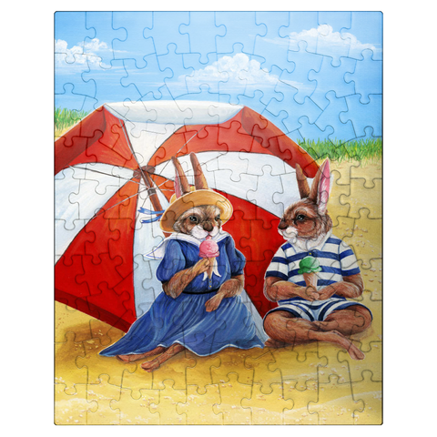 puzzleplate Beach Bunnies - Vintage-Inspired Animal Illustration 100 Jigsaw Puzzle