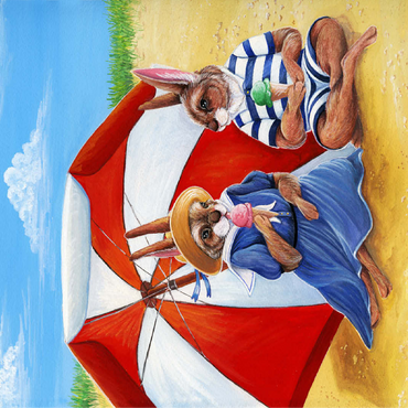 Beach Bunnies - Vintage-Inspired Animal Illustration 100 Jigsaw Puzzle 3D Modell