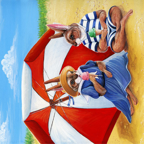 Beach Bunnies - Vintage-Inspired Animal Illustration 100 Jigsaw Puzzle 3D Modell