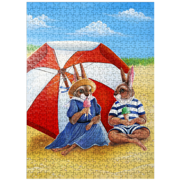 puzzleplate Beach Bunnies - Vintage-Inspired Animal Illustration 500 Jigsaw Puzzle
